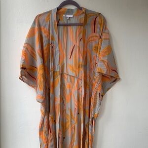 DR2 Vibrant Pleated Dress with Orange and Pink Accents